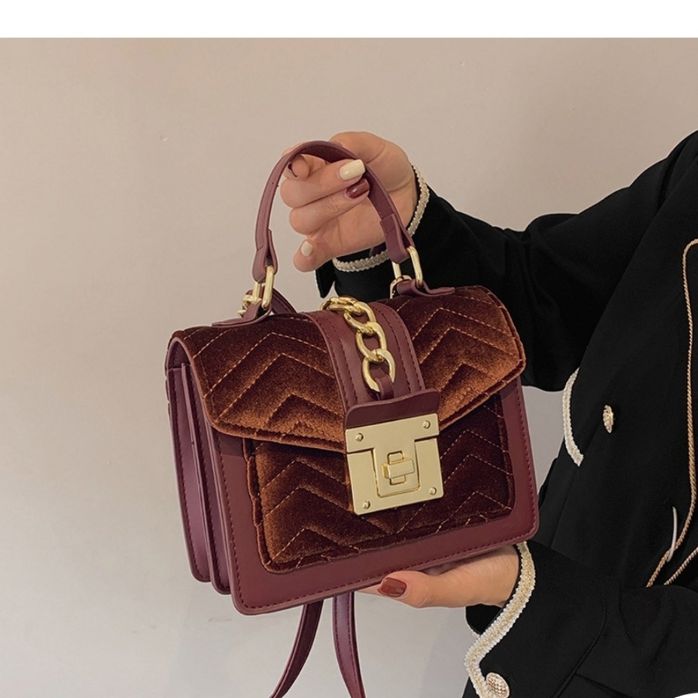 Elegant Velvet Handbag in Rich Coffee Brown